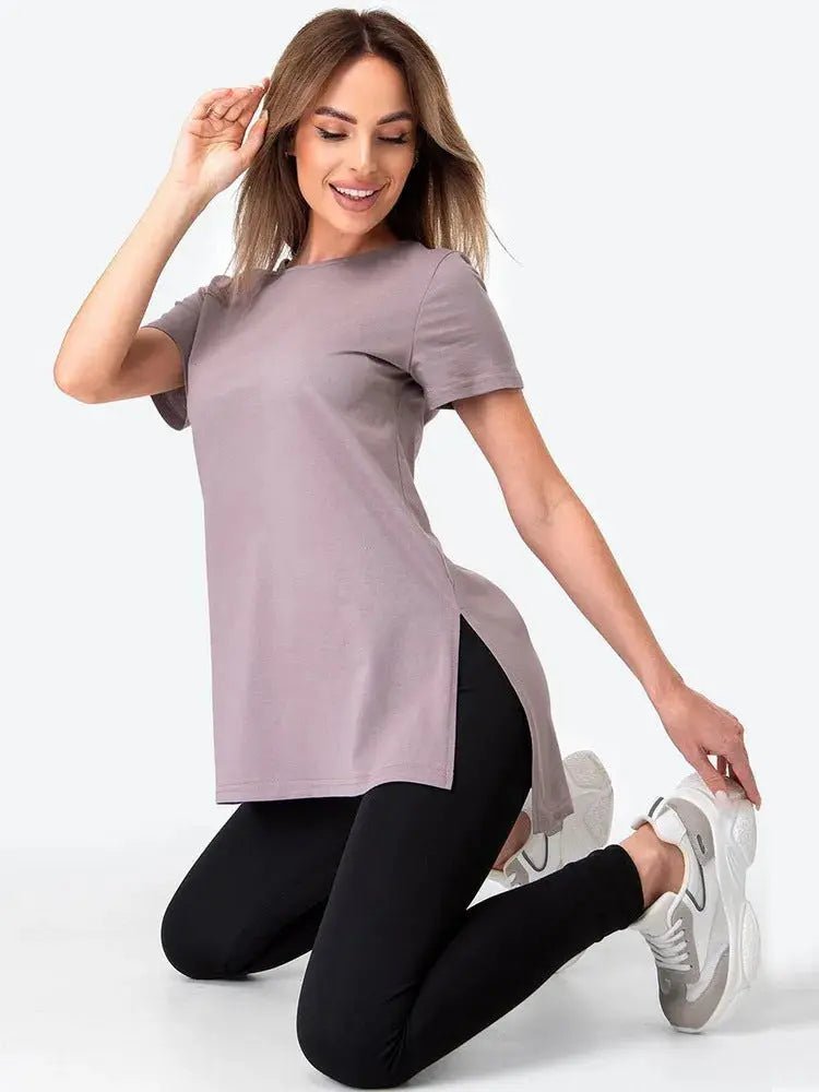 Slit Loose Round Neck Short Sleeve Sweater - Honesty Sales