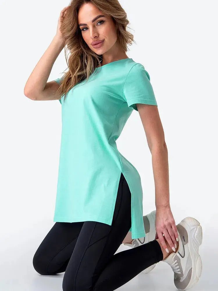 Slit Loose Round Neck Short Sleeve Sweater - Honesty Sales