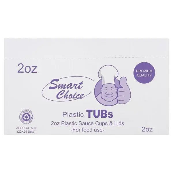 Smart Choice Plastic Tubs 2oz Plastic Sauce Cups & Lids - Sets of 25 - Honesty Sales