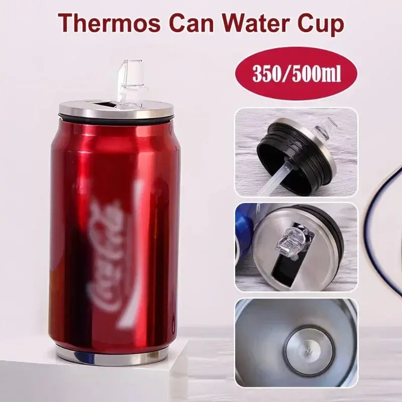 Stainless Steel Cola Shaped Thermos Cup – Double - Layer Vacuum Insulated Travel Mug with Straw for Hot & Cold Drinks - Honesty Sales
