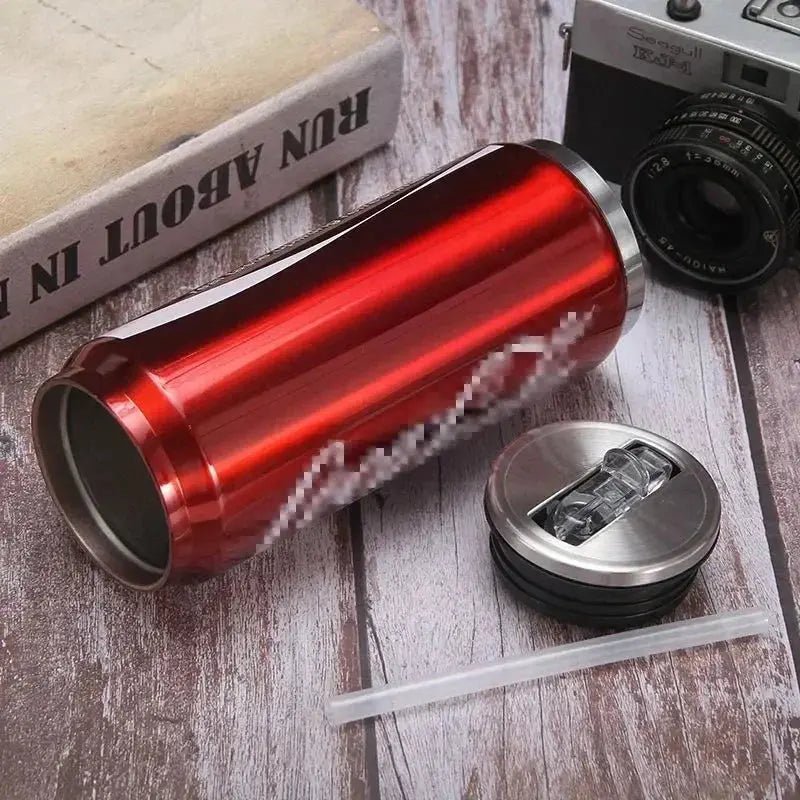 Stainless Steel Cola Shaped Thermos Cup – Double - Layer Vacuum Insulated Travel Mug with Straw for Hot & Cold Drinks - Honesty Sales