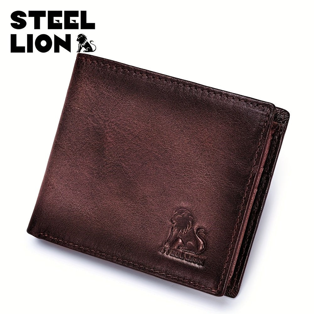 STEELLION Men’s Vintage Genuine Leather Tri - Fold Wallet – RFID Blocking, Ultra - Thin with ID Window & Zipper Coin Pocket - Honesty Sales
