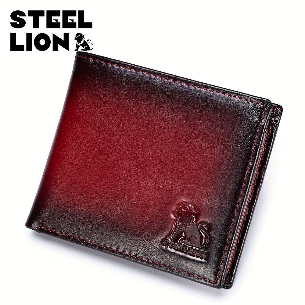 STEELLION Men’s Vintage Genuine Leather Tri - Fold Wallet – RFID Blocking, Ultra - Thin with ID Window & Zipper Coin Pocket - Honesty Sales