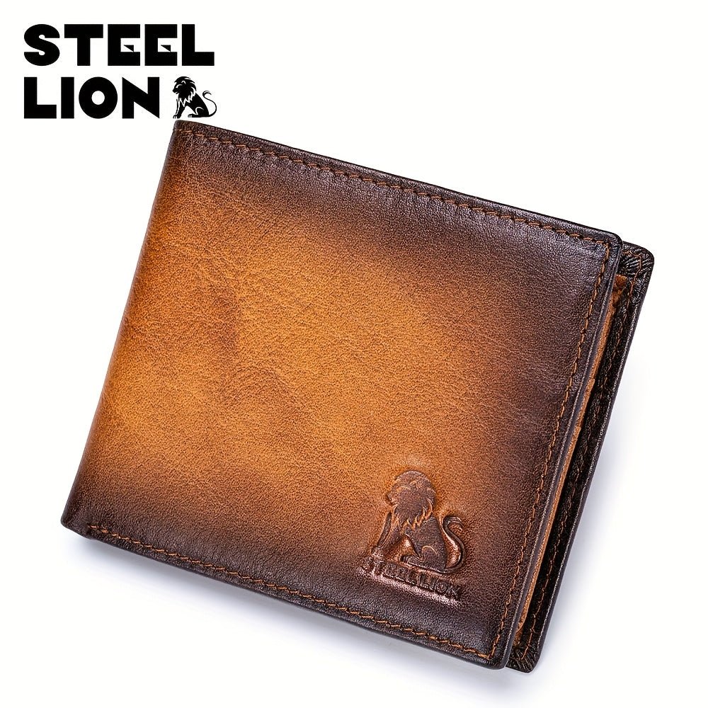 STEELLION Men’s Vintage Genuine Leather Tri - Fold Wallet – RFID Blocking, Ultra - Thin with ID Window & Zipper Coin Pocket - Honesty Sales