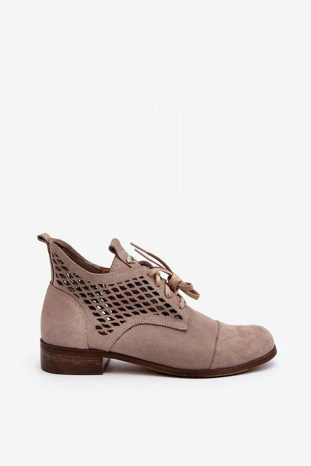 Step in style Women's natural suede boots with a low, openwork. - Honesty Sales
