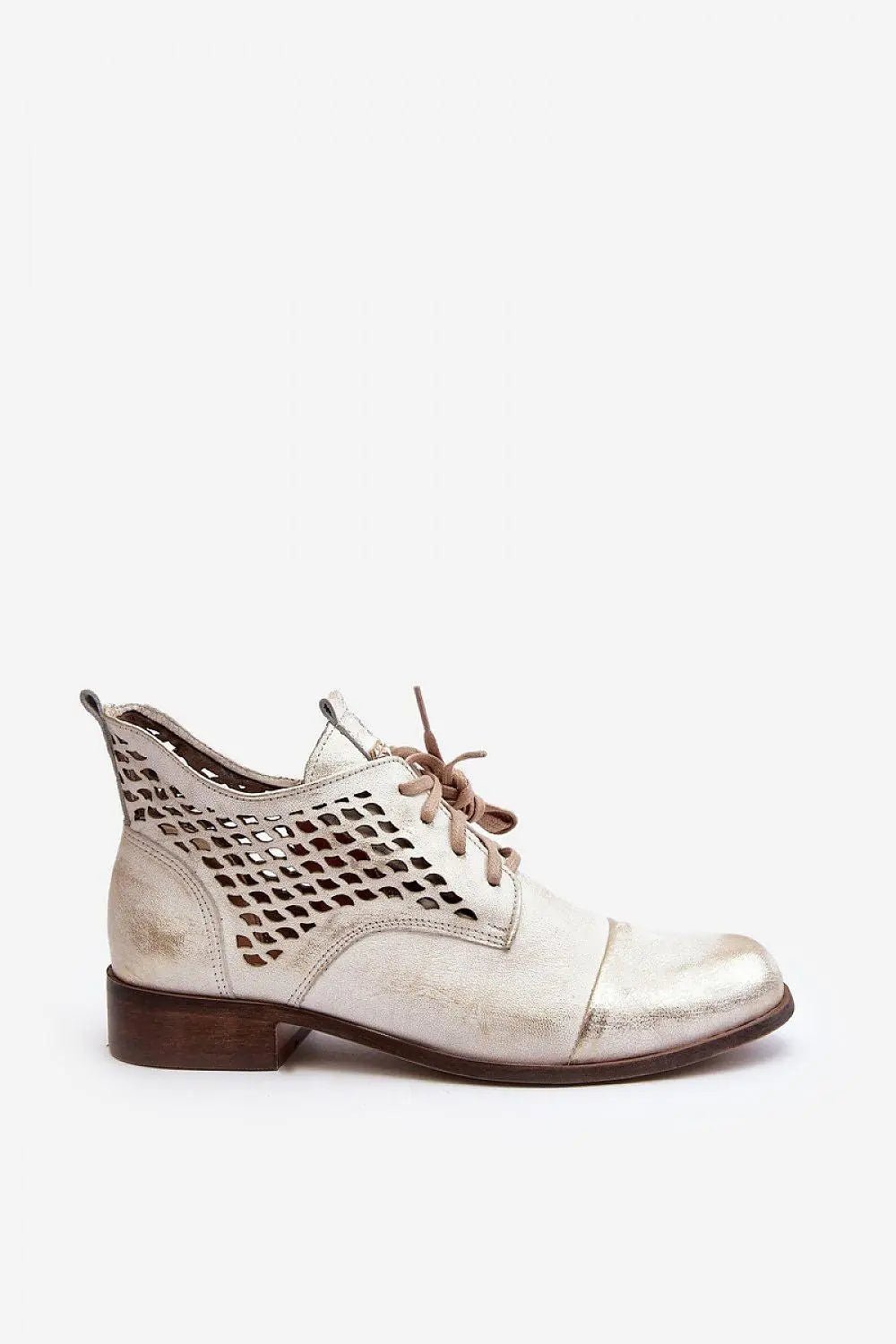 Step in style Women's natural suede boots with a low, openwork. - Honesty Sales