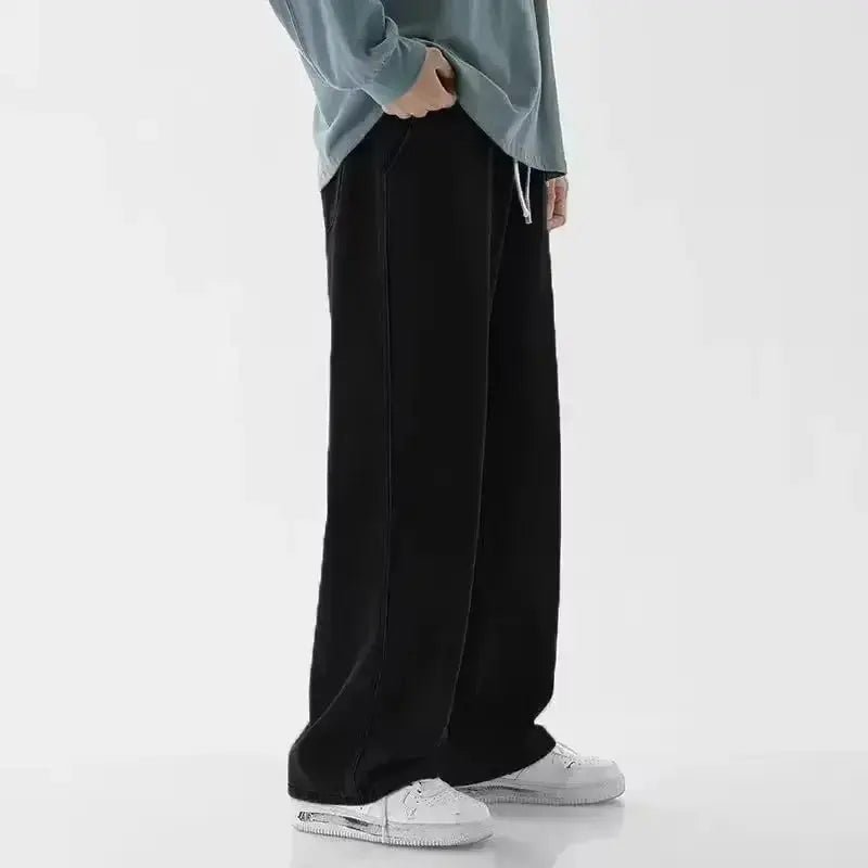 Streetwear Loose Jeans Men Korean Style Fashion Loose Straight Wide Leg Pants Men's Brand Clothing Black Light Blue - Honesty Sales