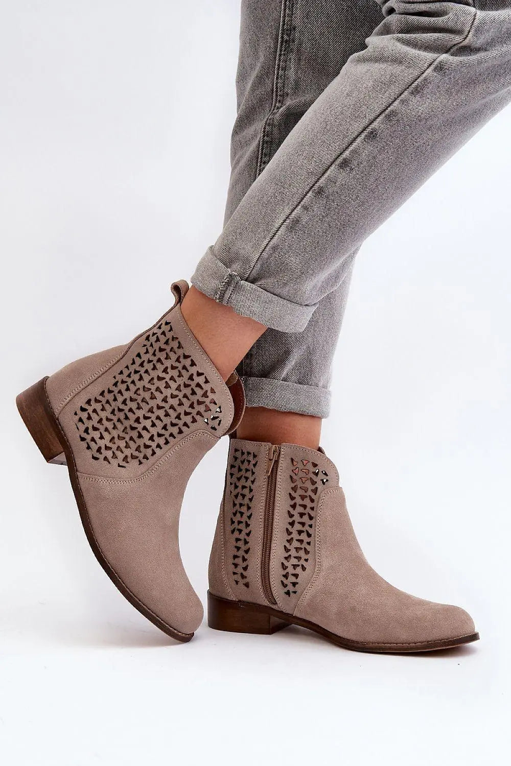 Style natural suede side zipper boots - Honesty Sales