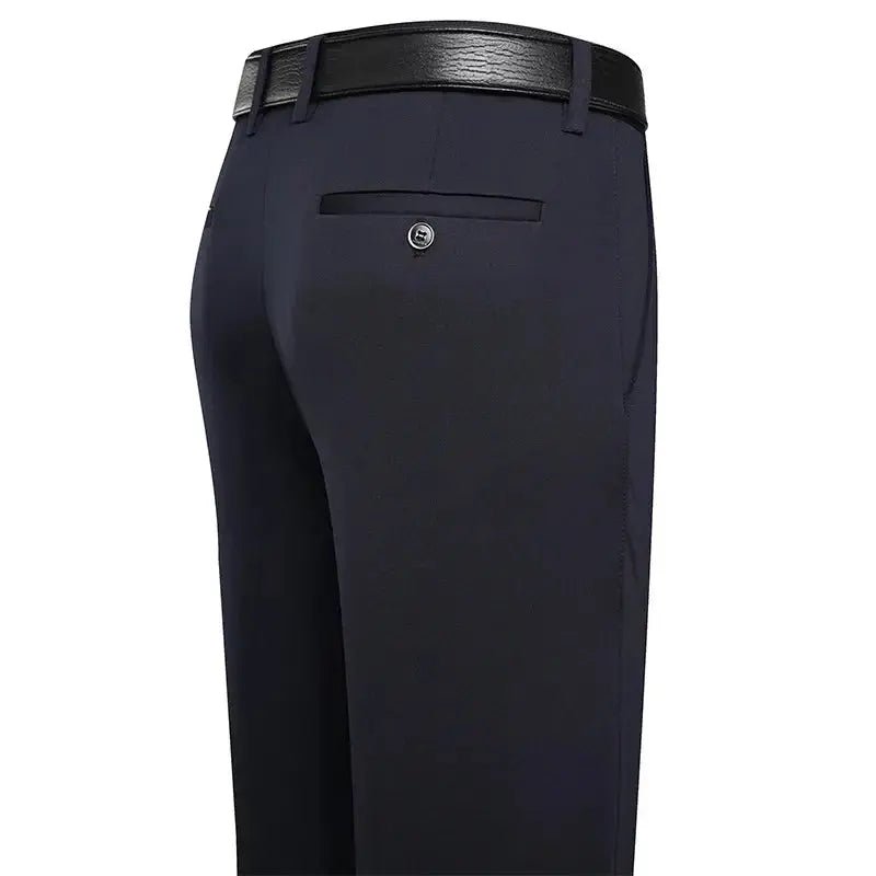 Suit Pants Men Business Casual Trousers Formal Dress Straight Pants Elastic Black Navy Blue Male Clothing - Honesty Sales