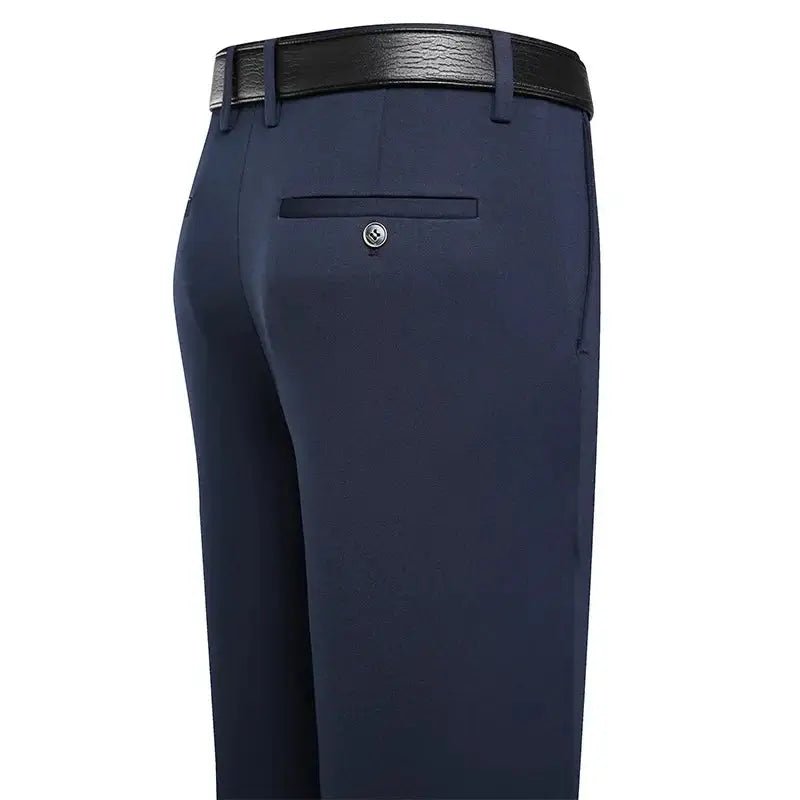 Suit Pants Men Business Casual Trousers Formal Dress Straight Pants Elastic Black Navy Blue Male Clothing - Honesty Sales