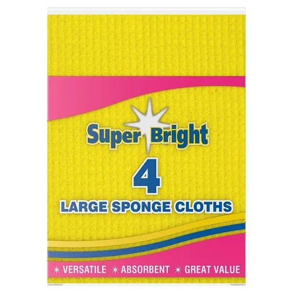 Super Bright 4 Large Sponge Cloths - Honesty Sales