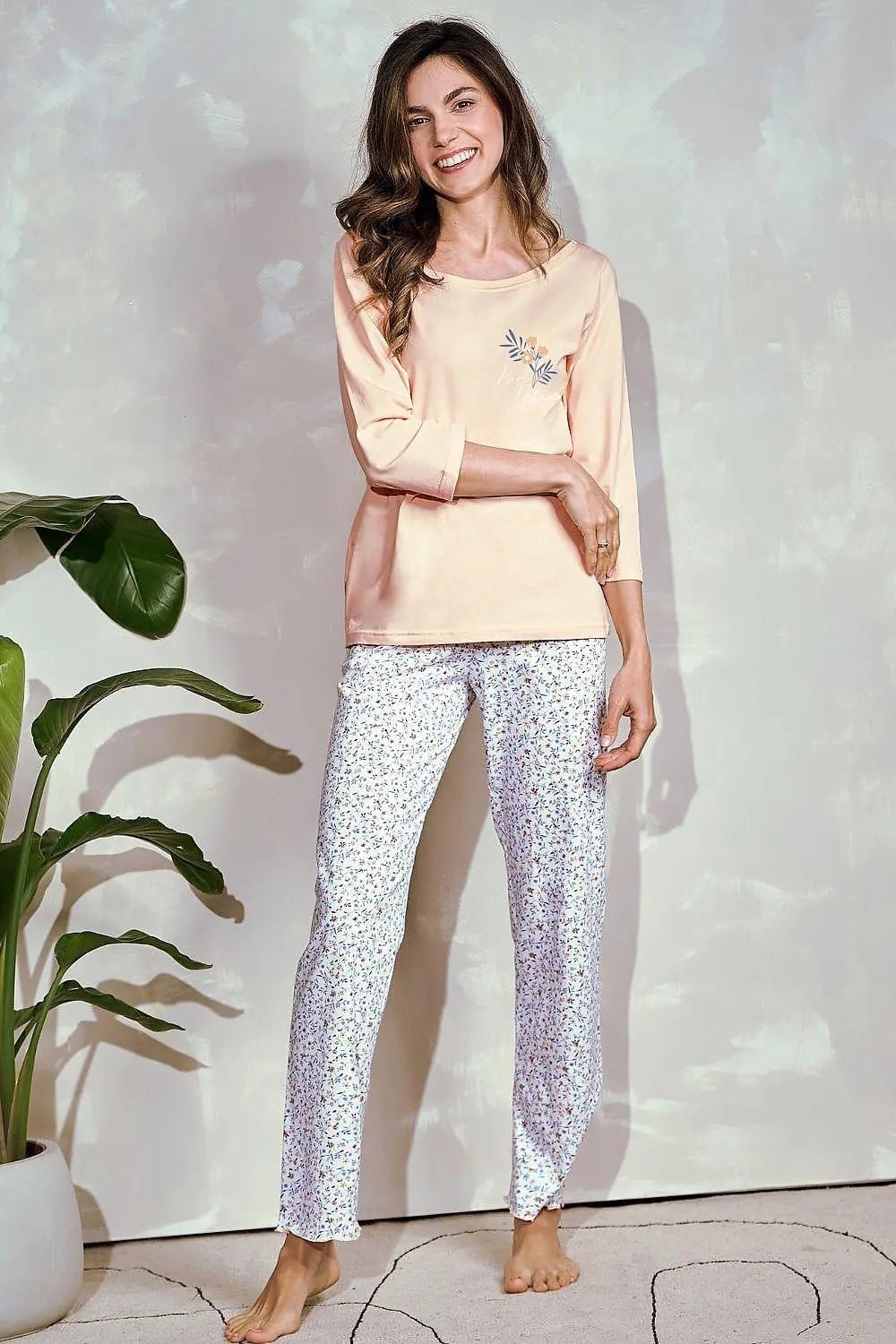 Taro 3/4-sleeve blouse and half-round neckline Women's pajamas - Honesty Sales