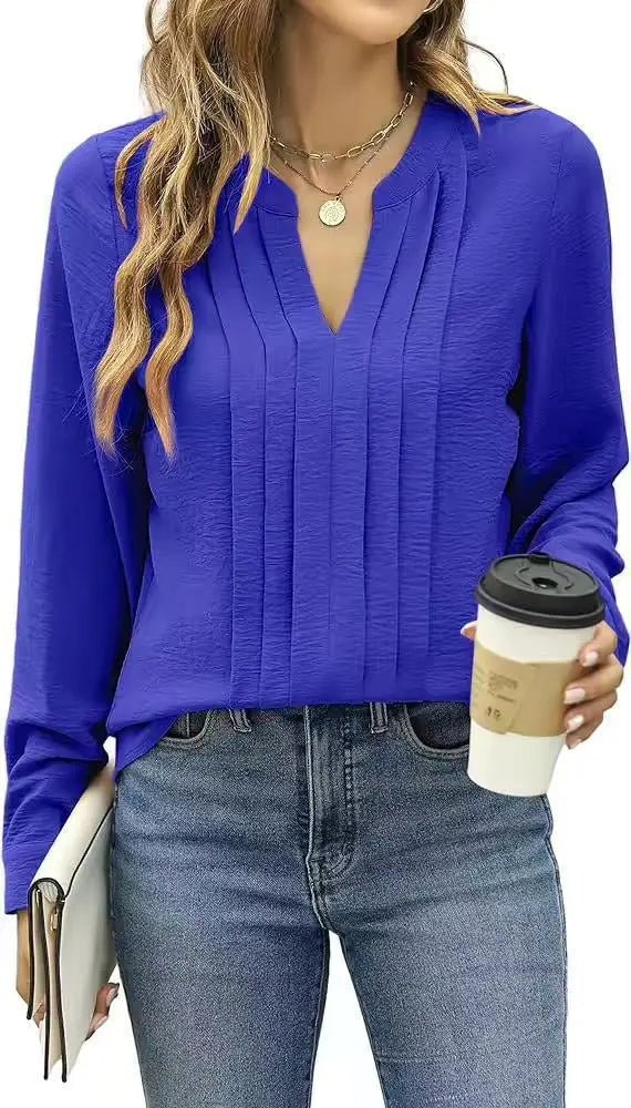 Temperament Commute Long Sleeve Solid Color Sweet Top Women's V - neck Design - Honesty Sales