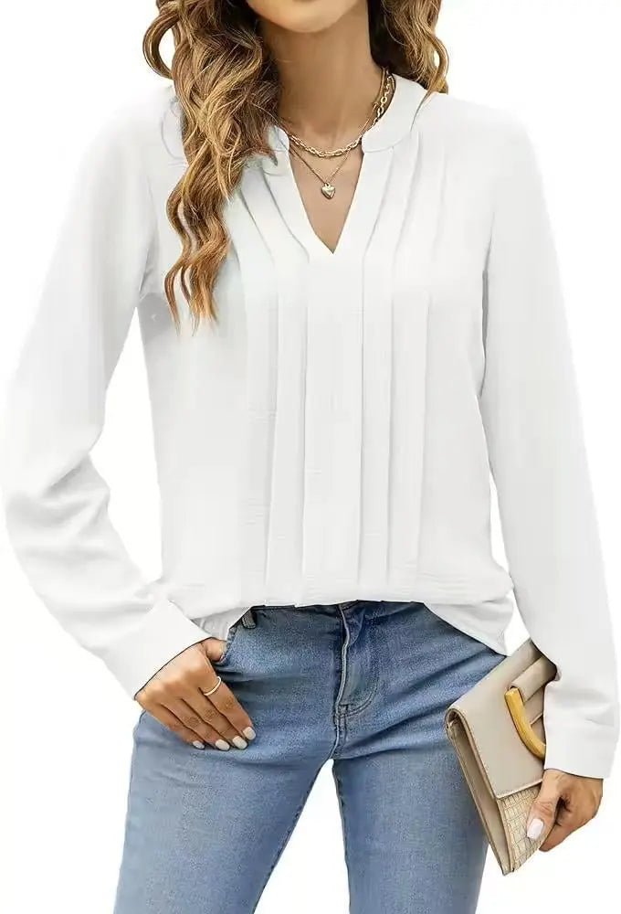 Temperament Commute Long Sleeve Solid Color Sweet Top Women's V - neck Design - Honesty Sales