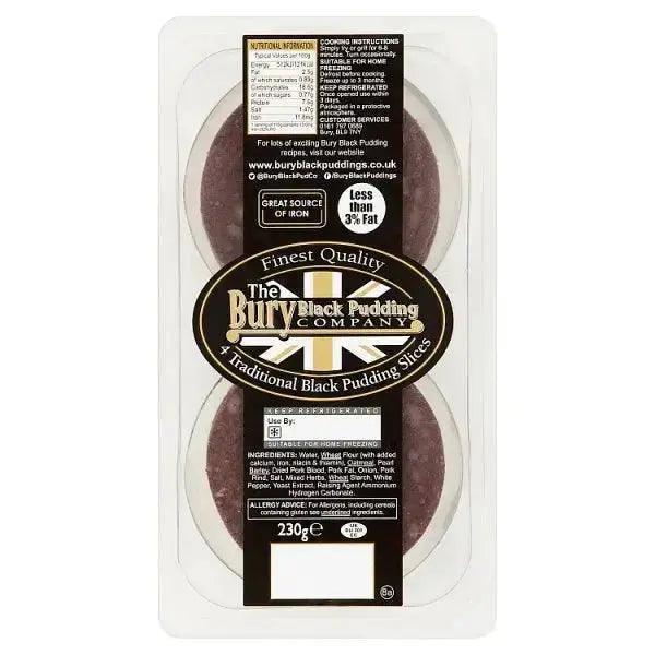 The Bury Black Pudding Company 4 Traditional Black Pudding Slices 230g - Honesty Sales