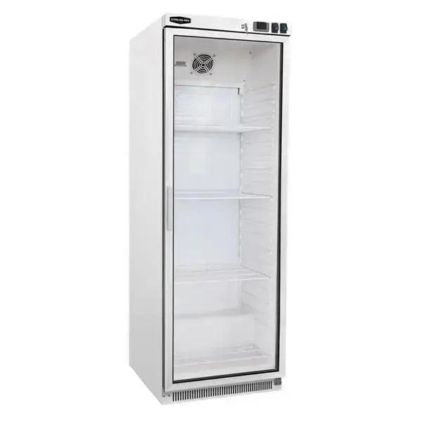 The SPR400G Sterling Pro Cobus Glass Door Upright Refrigerator White - Honesty Sales