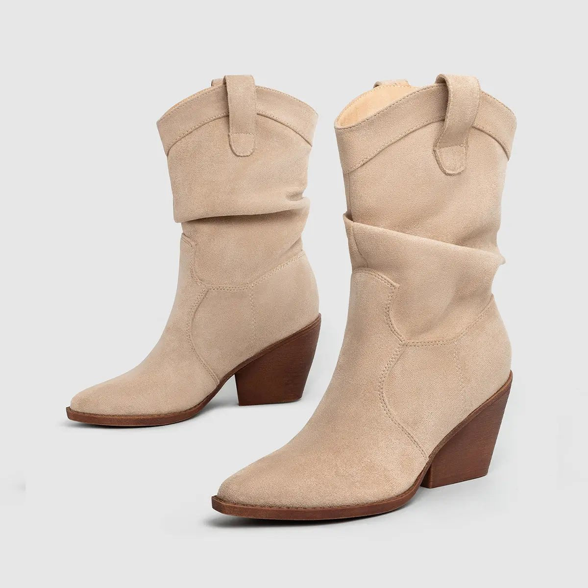 Thick Heel Brown High Heels Women's Ankle Boots - Honesty Sales