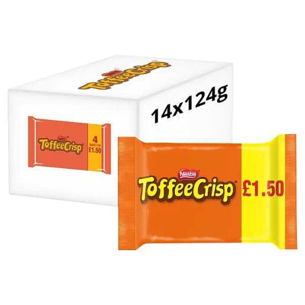 Toffee Crisp Milk Chocolate Bar 4 Pack Multipack 124g (Case of 14) - Honesty Sales