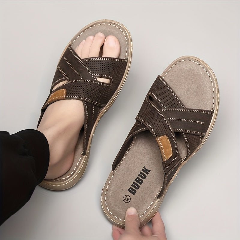 Top - Grain Genuine Leather Summer Slip - On Sandals with Arch Support - Honesty Sales
