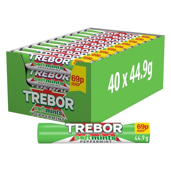 Trebor Softmints Peppermint Mints Roll 69p PMP 44.9g (40 x 44.9g) - Honesty Sales