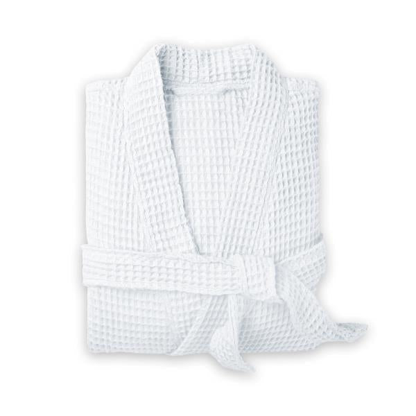 Unisex Lightweight Textured Waffle Robe S/M - White - Honesty Sales