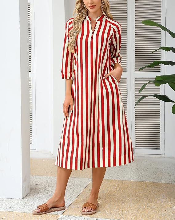 V - neck Striped Dress - shirt Skirt Thats Slimming And Relaxed - fit - Honesty Sales