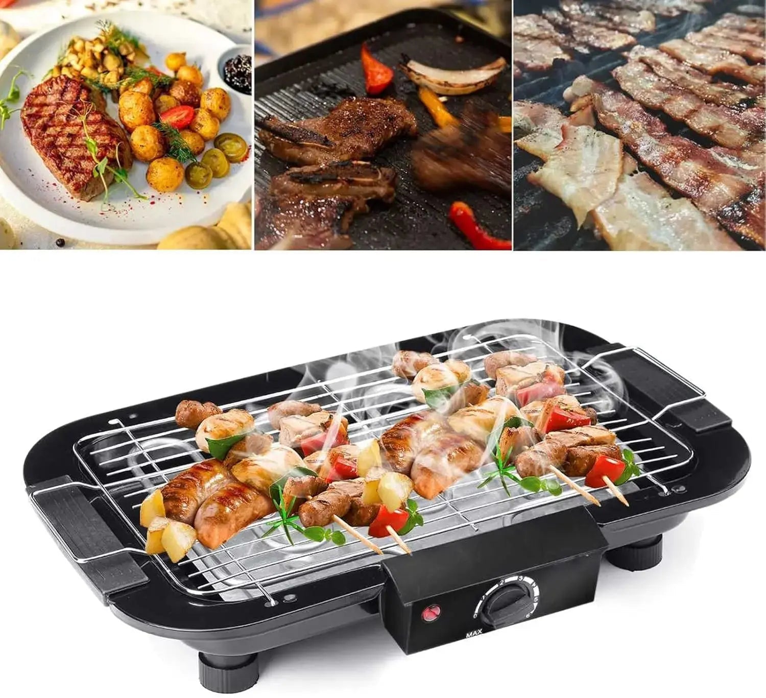 VickyHome 1500W Electric BBQ Grill – Smokeless Nonstick Barbecue Machine with Detachable Wire Grid Rack & Oil Drip Tray - Honesty Sales