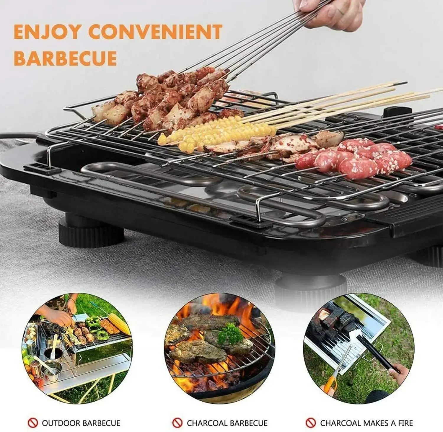 VickyHome 1500W Electric BBQ Grill – Smokeless Nonstick Barbecue Machine with Detachable Wire Grid Rack & Oil Drip Tray - Honesty Sales