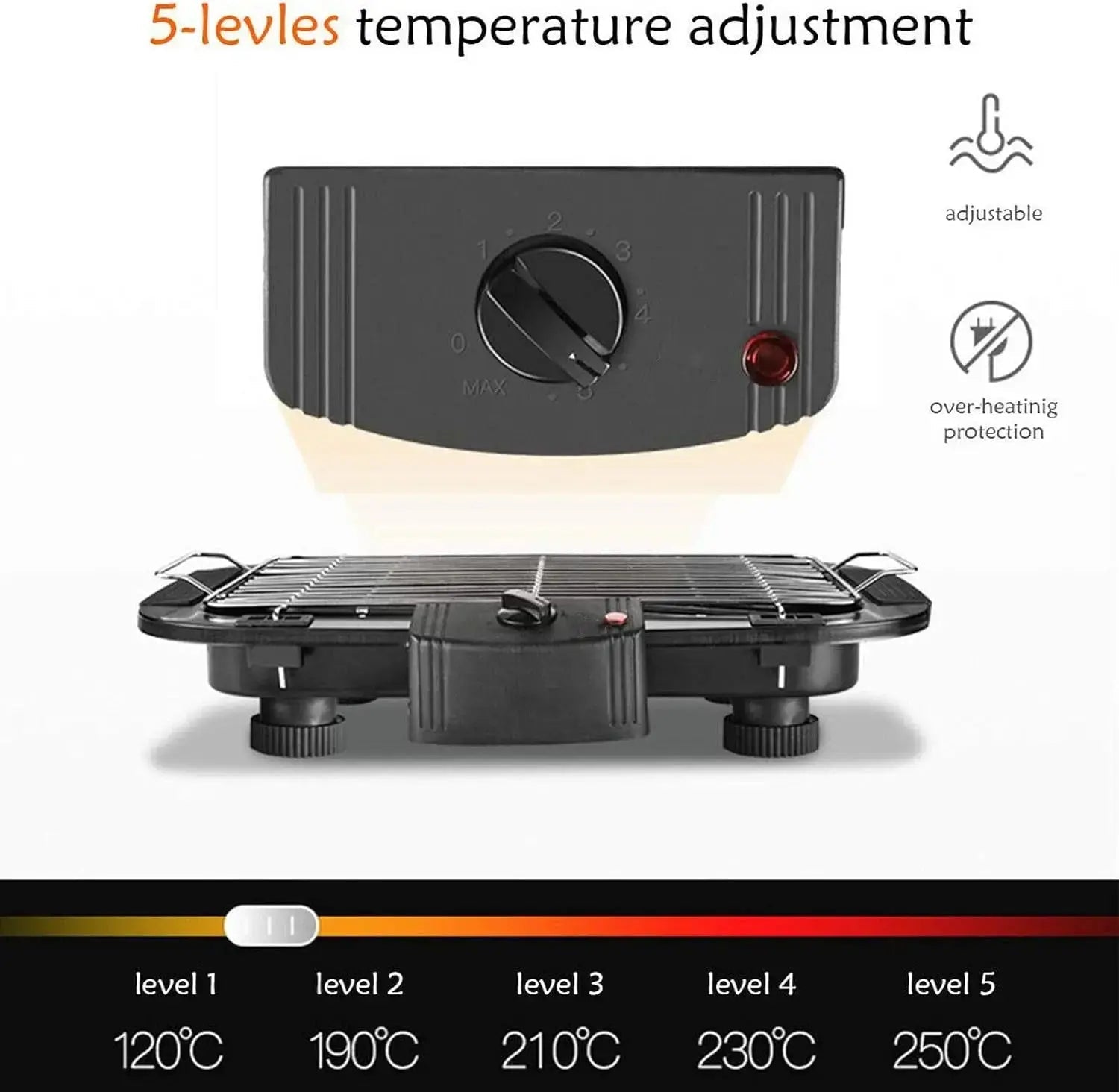 VickyHome 1500W Electric BBQ Grill – Smokeless Nonstick Barbecue Machine with Detachable Wire Grid Rack & Oil Drip Tray - Honesty Sales