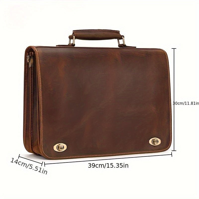 Vintage Men’s Crazy Horse Leather Briefcase – Laptop Commuter Hand & Shoulder Bag - Honesty Sales