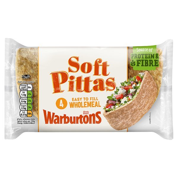 Warburtons 4 Easy to Fill Wholemeal Soft Pittas (1 x 4s) - Honesty Sales