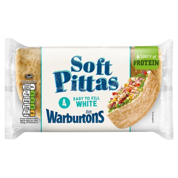 Warburtons 4 White Soft Pittas (1 x 4s) - Honesty Sales