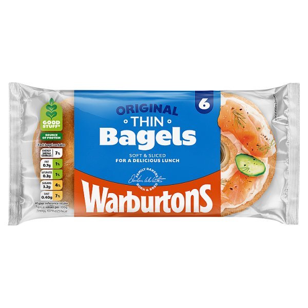 Warburtons 6 Original Thin Bagels (1 x 6s) - Honesty Sales