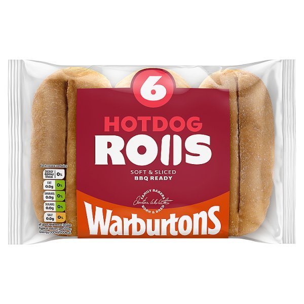 Warburtons 6 Soft & Sliced Hotdog Rolls (1 x 6s) - Honesty Sales