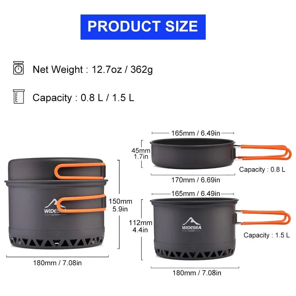 Widesea Camping 1.3L 2.3L Cookware Outdoor Cooking Set Heat Cooker Travel Tableware Pot Kettle Tourist Kitchen Utensil Equipment - Honesty Sales
