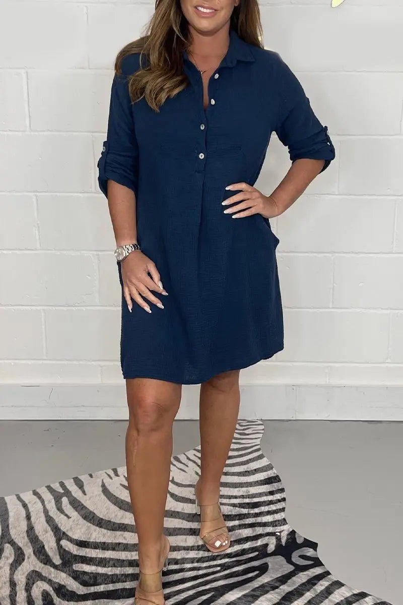Women's Casual Shirt Dress With Pockets Spring And Summer - Honesty Sales