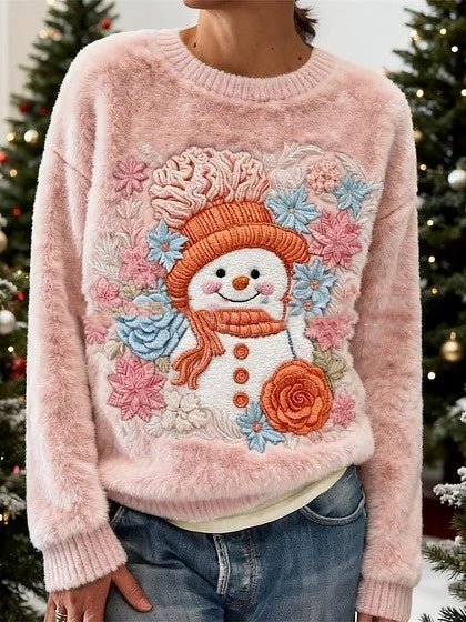 Women's Christmas Berry And Snowflake Flannel Crewneck Hoodie - Honesty Sales