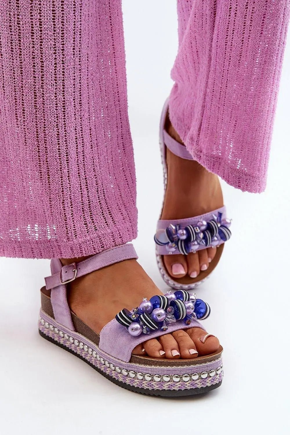 Women’s Eco-Suede Sandals – Decorated Platform with Adjustable Buckle Strap - Honesty Sales