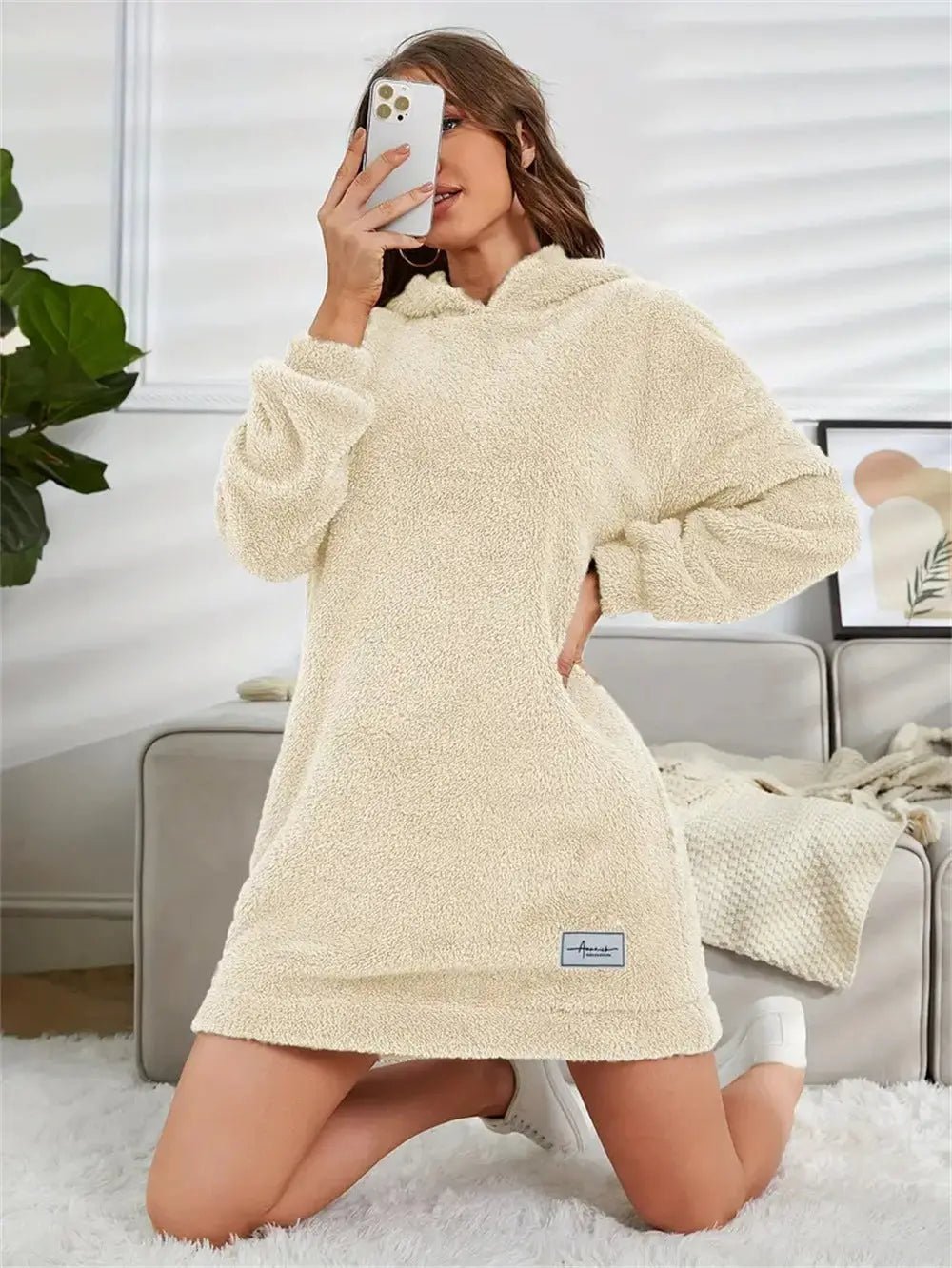 Women's Hooded Long Sleeve Plush Dress - Honesty Sales