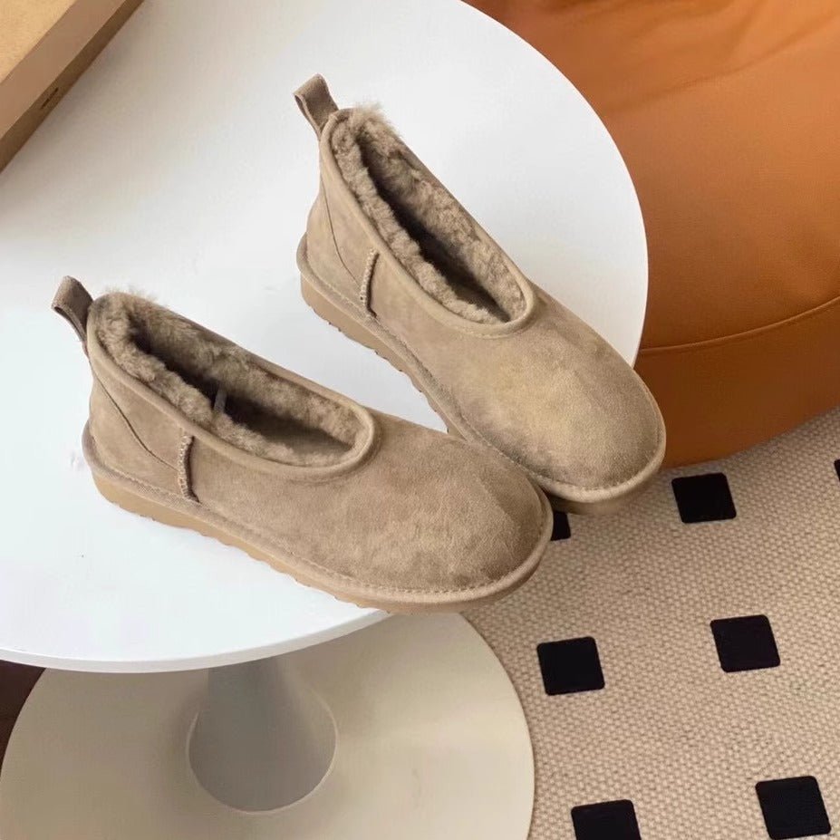 Womens Low - cut Leather - and - fur Snow Boots - Honesty Sales