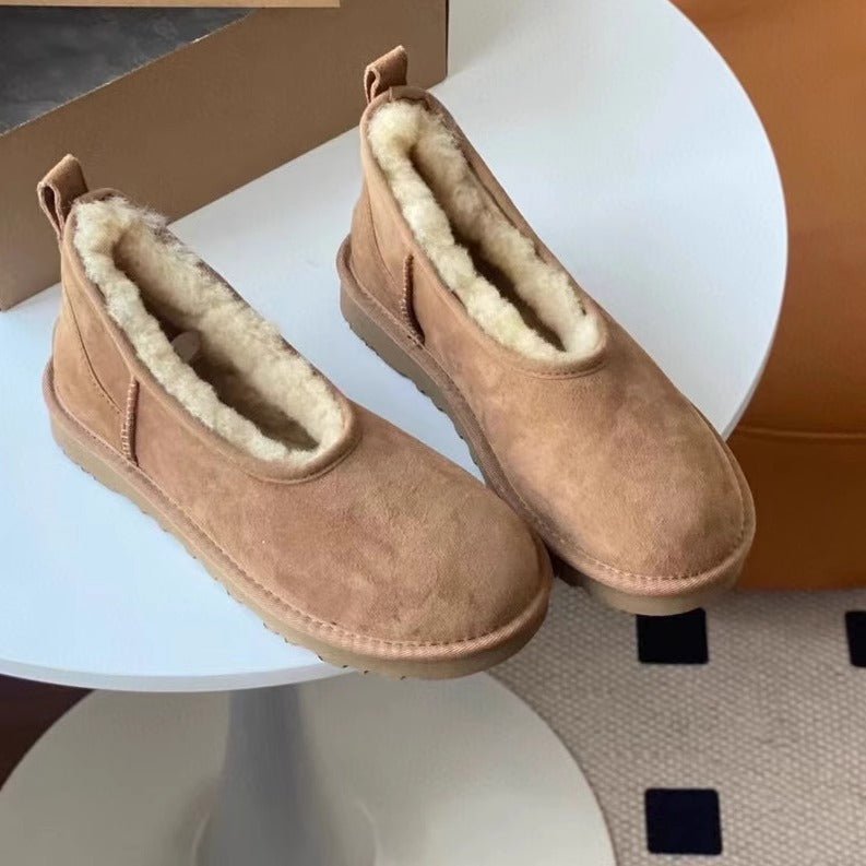 Womens Low - cut Leather - and - fur Snow Boots - Honesty Sales