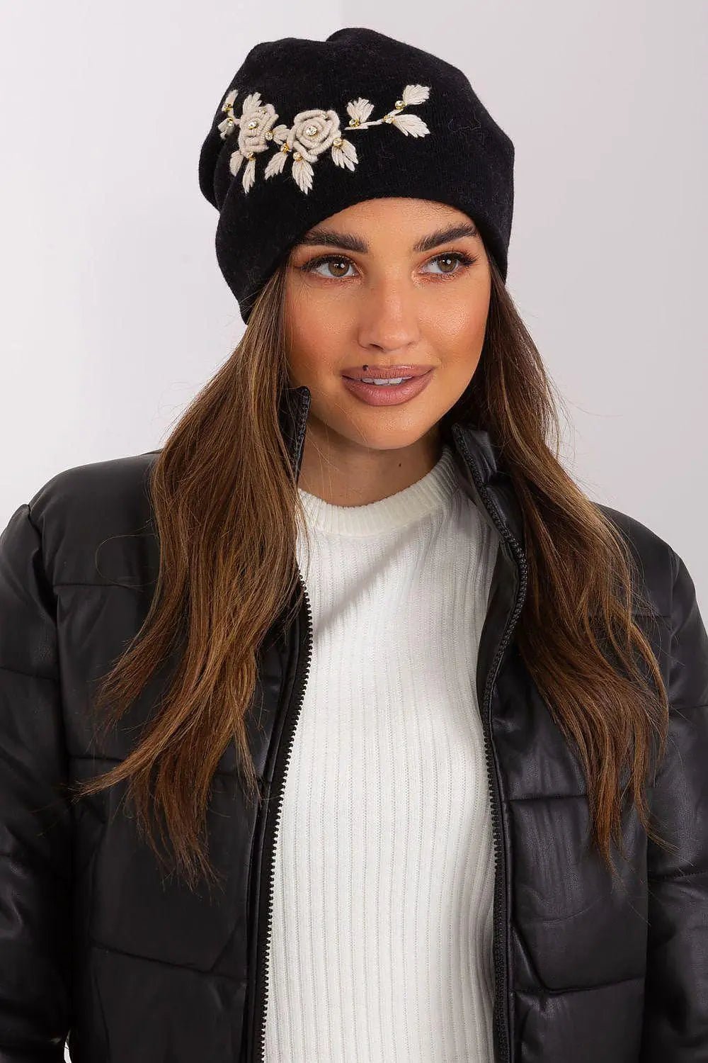Women's Warm Winter Hat – Smooth Knit with Side Appliqué - Honesty Sales