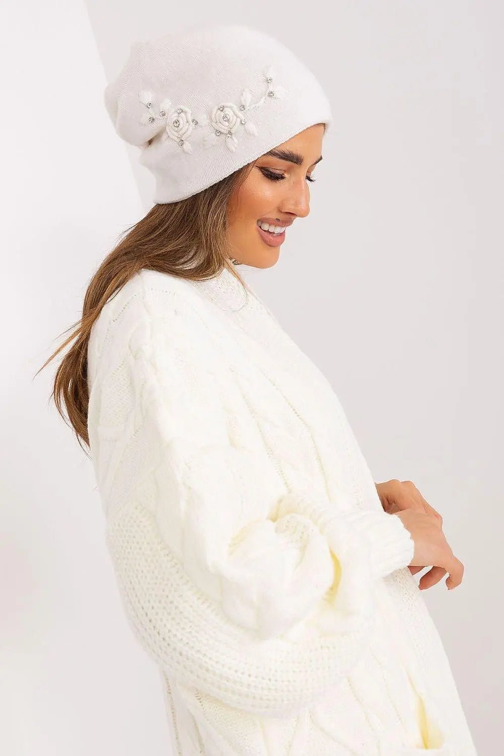 Women's Warm Winter Hat – Smooth Knit with Side Appliqué - Honesty Sales