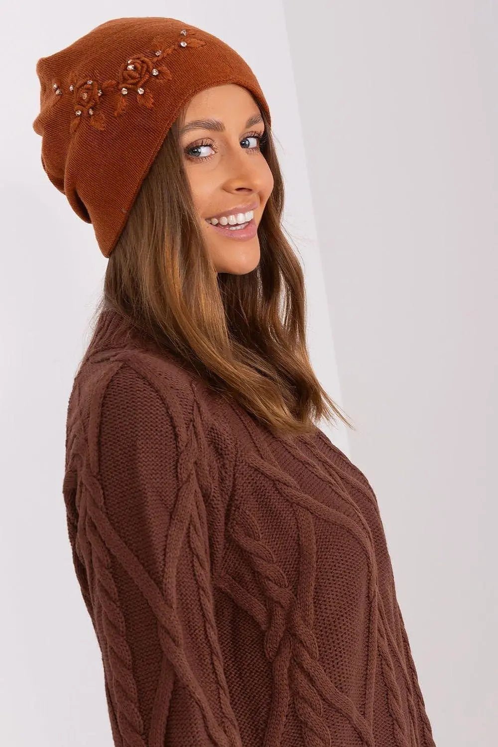 Women's Warm Winter Hat – Smooth Knit with Side Appliqué - Honesty Sales