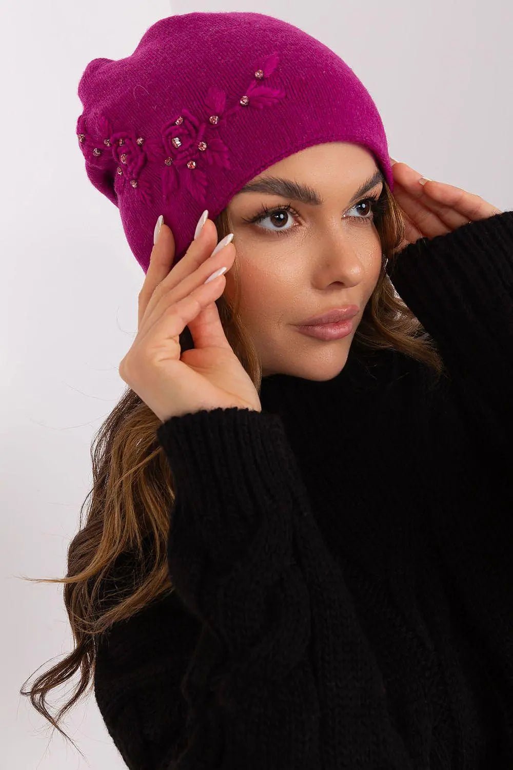 Women's Warm Winter Hat – Smooth Knit with Side Appliqué - Honesty Sales