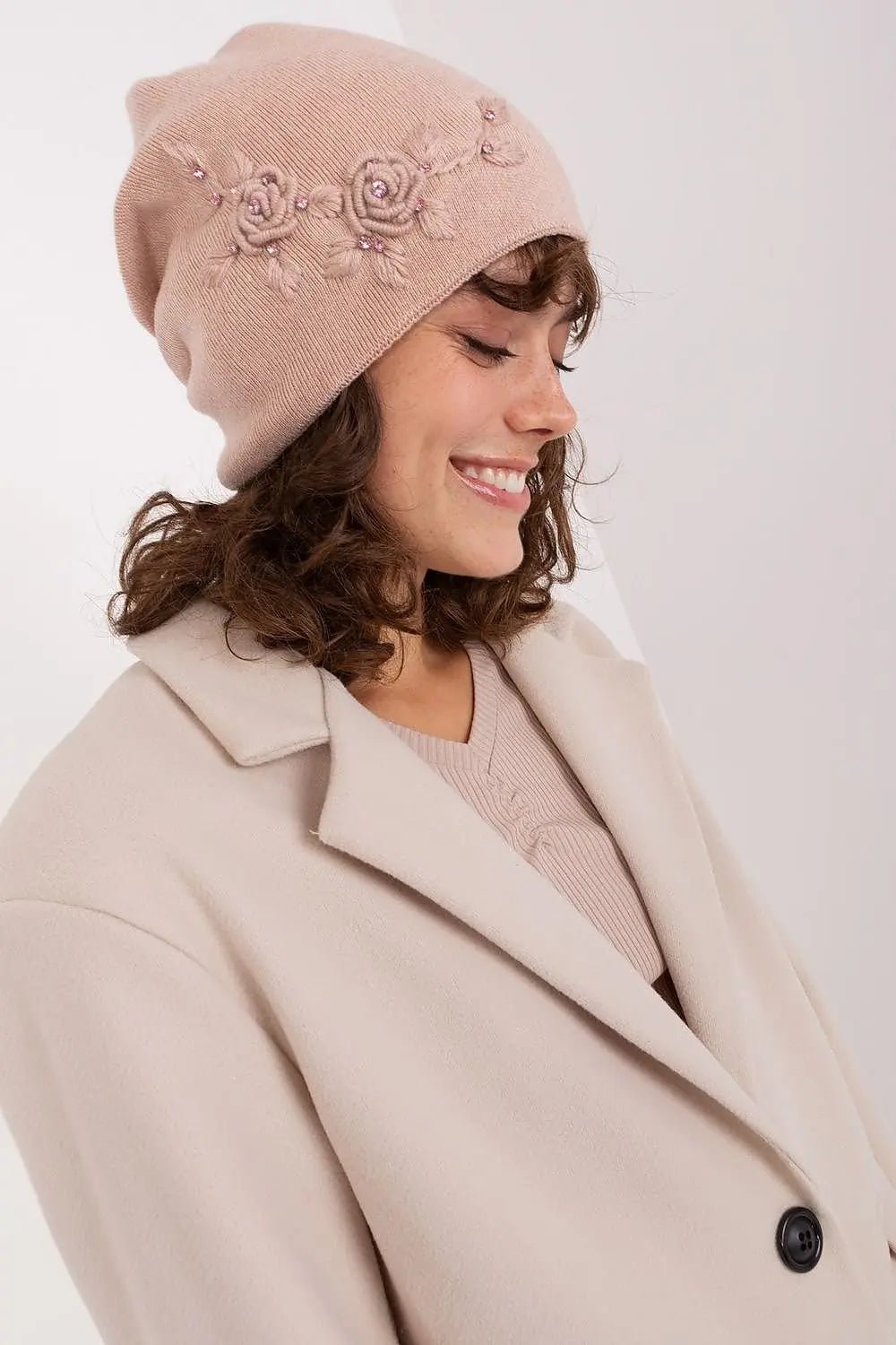 Women's Warm Winter Hat – Smooth Knit with Side Appliqué - Honesty Sales