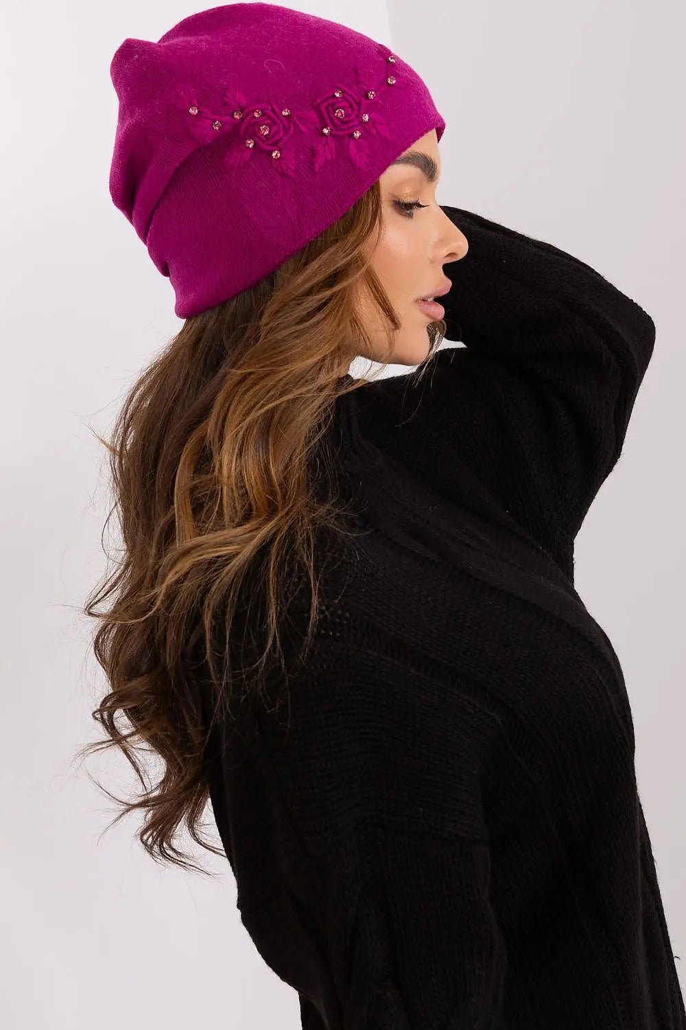 Women's Warm Winter Hat – Smooth Knit with Side Appliqué - Honesty Sales