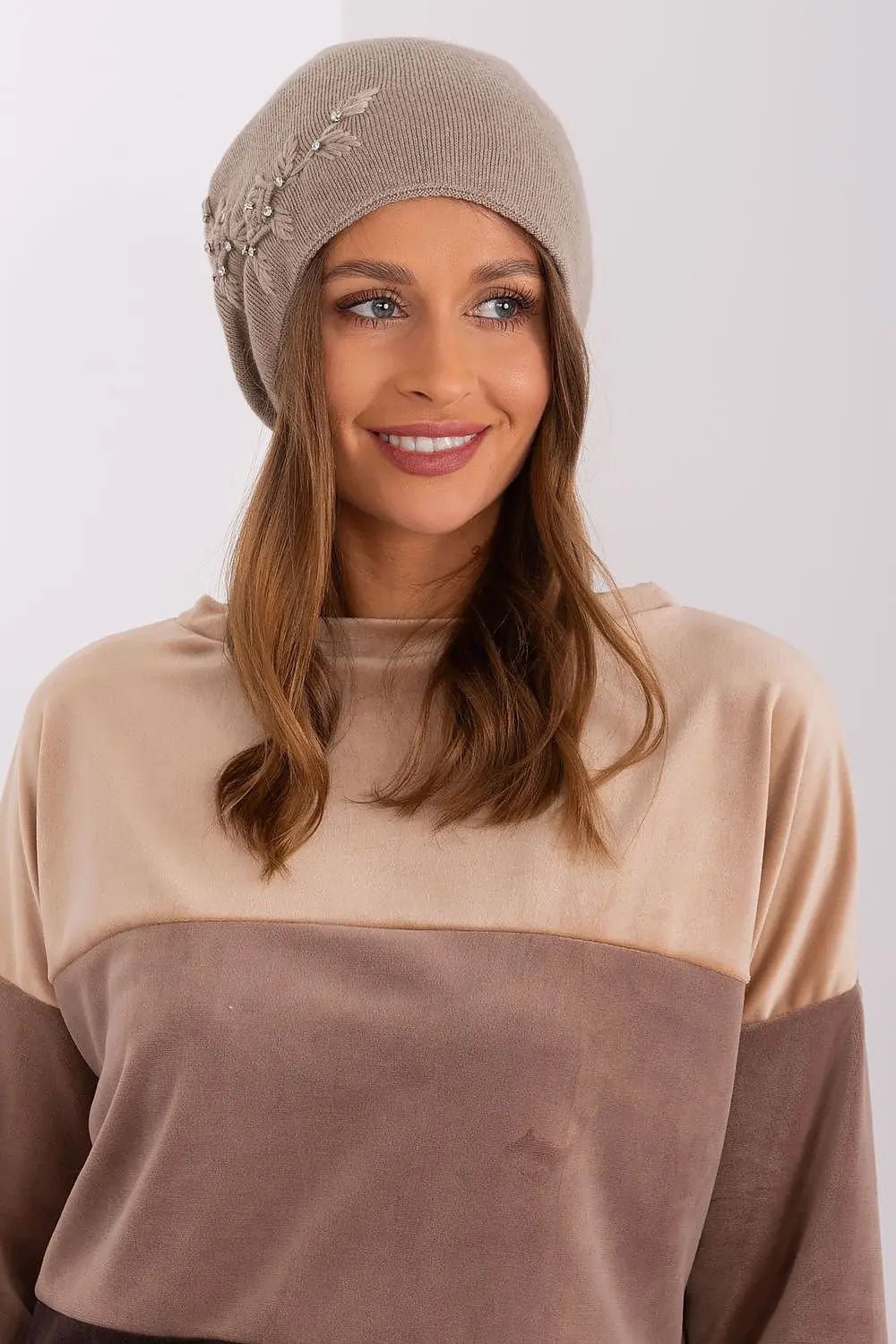 Women's Warm Winter Hat – Smooth Knit with Side Appliqué - Honesty Sales