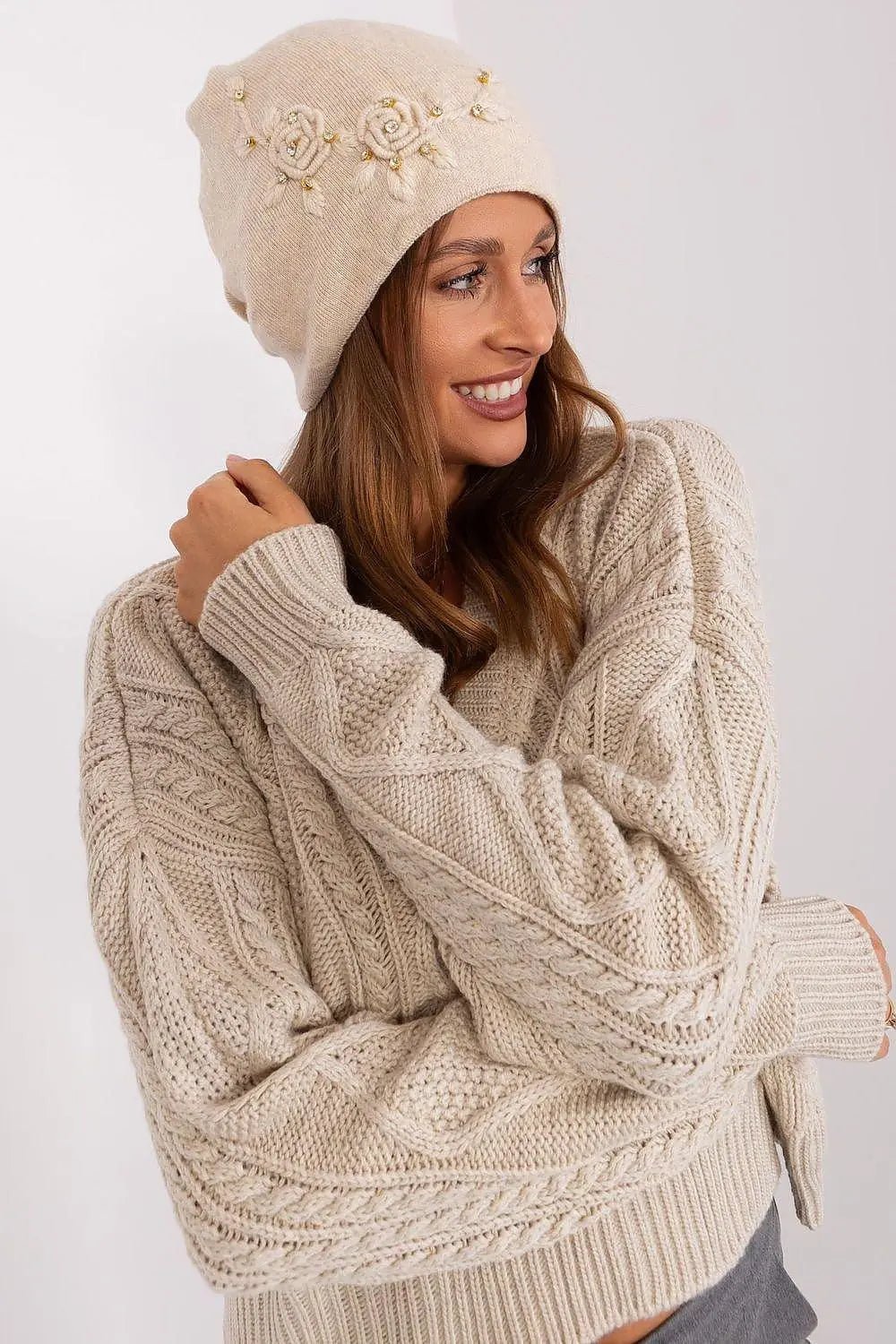 Women's Warm Winter Hat – Smooth Knit with Side Appliqué - Honesty Sales