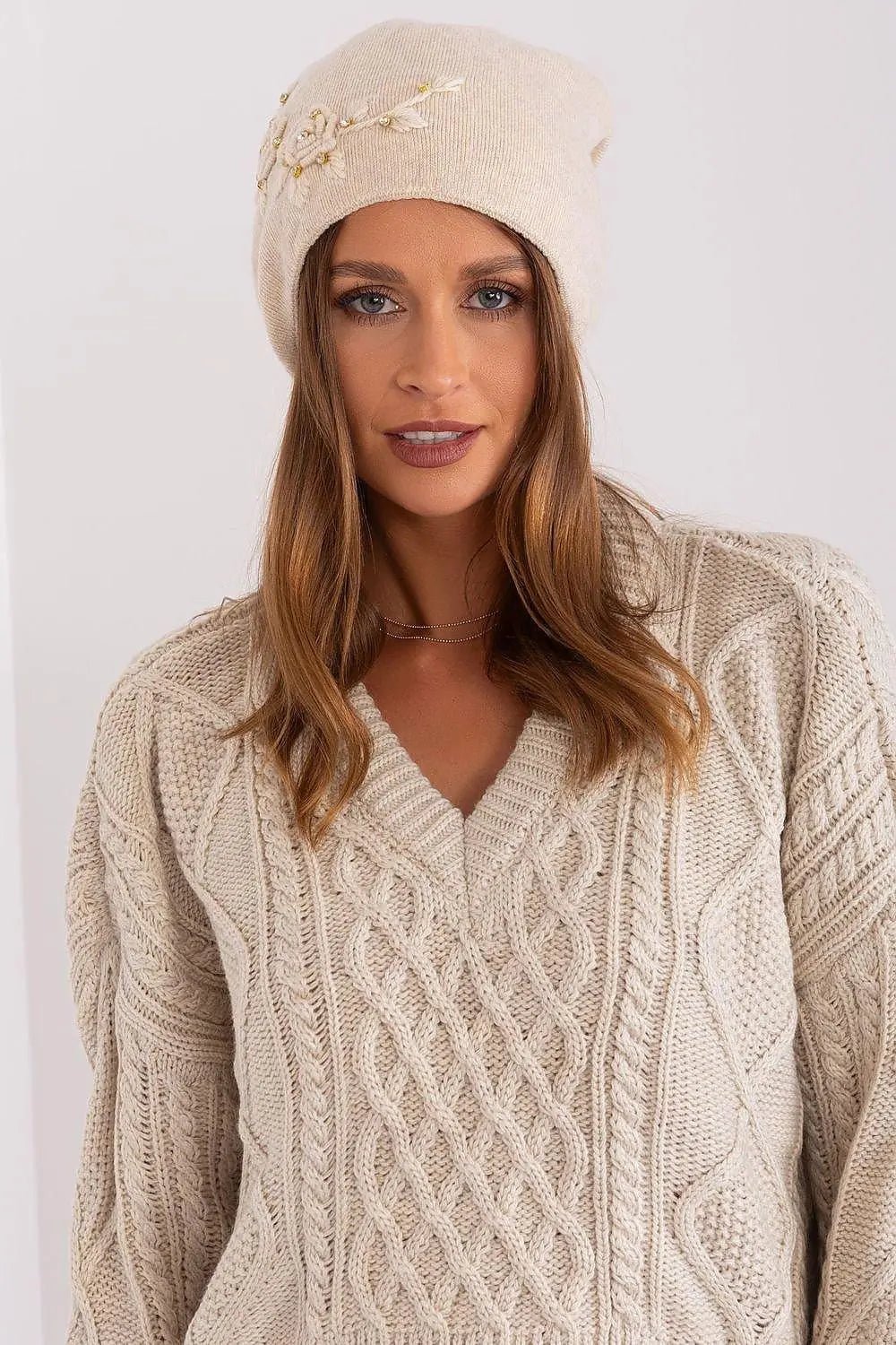 Women's Warm Winter Hat – Smooth Knit with Side Appliqué - Honesty Sales